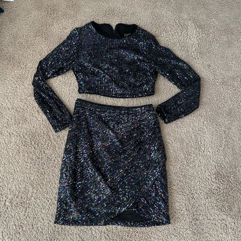 Sequin Crop Top and Skirt Set